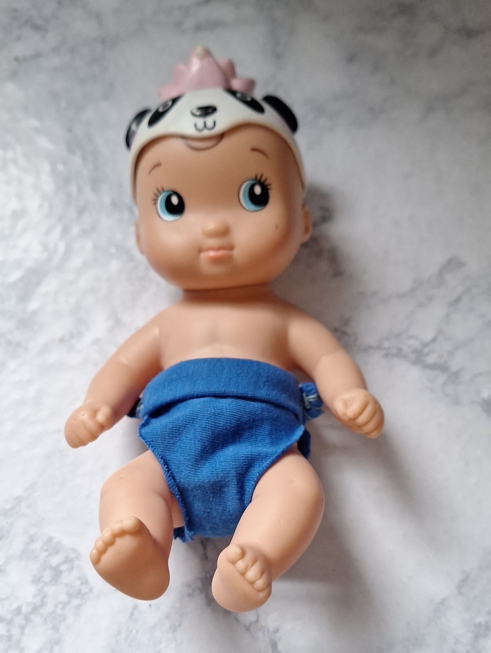 Wee Water Baby 2cd Edition. Blue Diaper Baby Doll with Panda Crown - Kids Toy